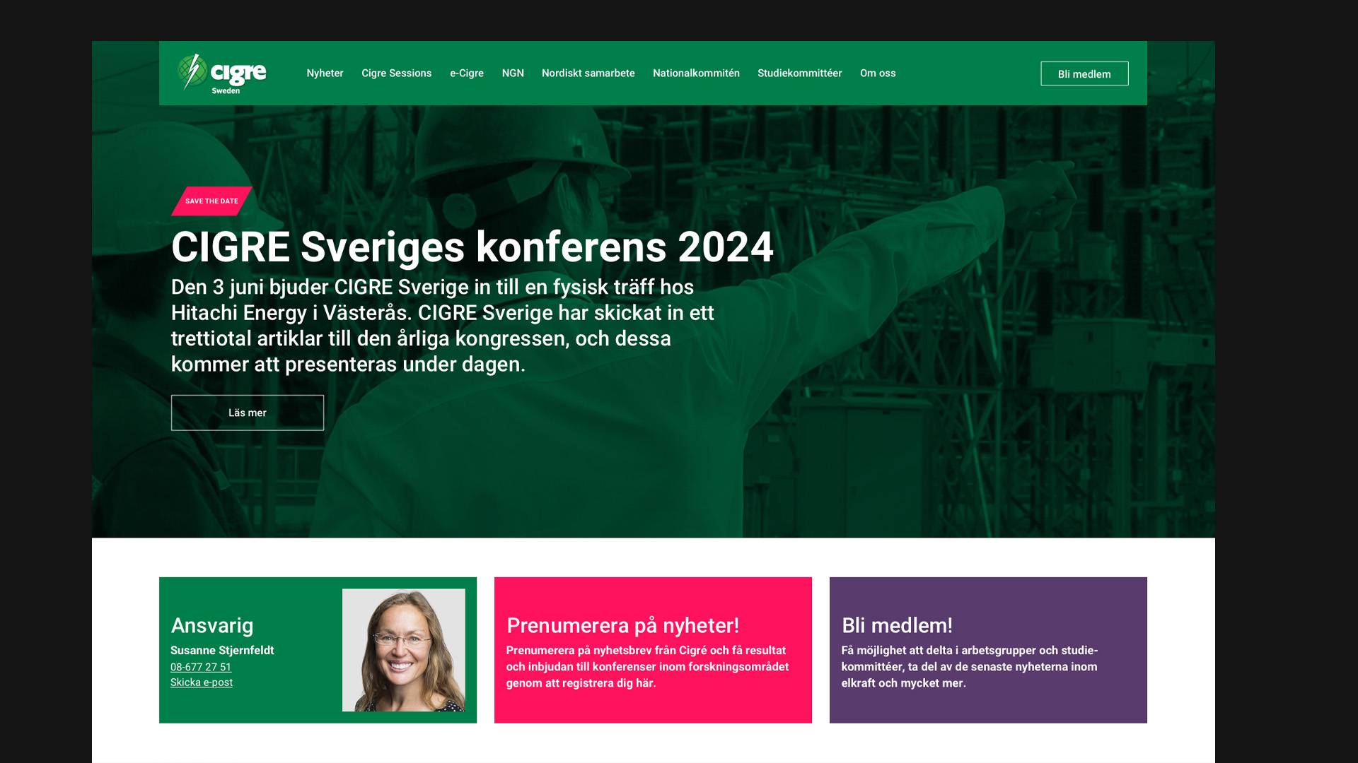 Skärmdump på Cigres förstasida.