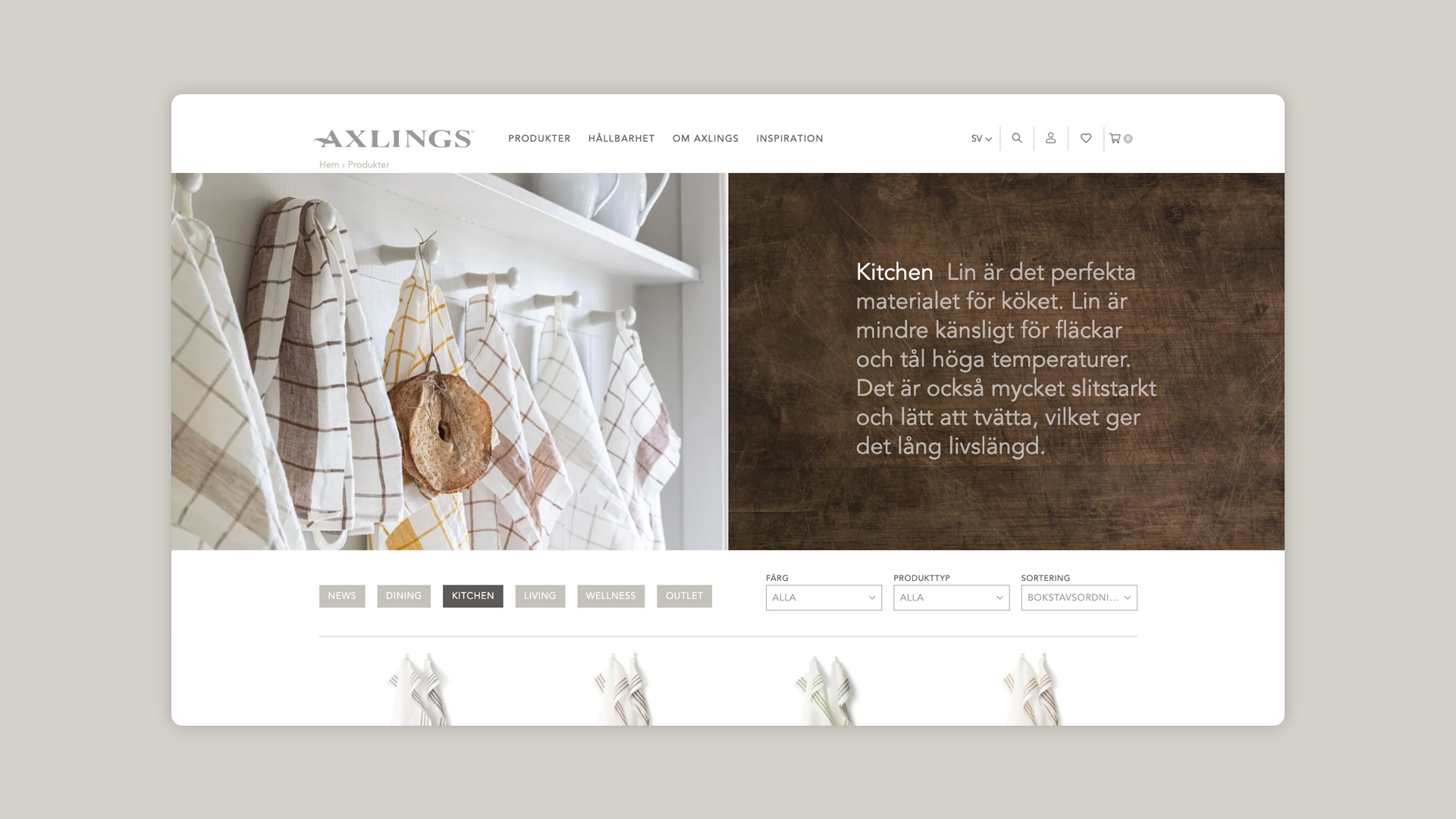 Skärmdump på Axlings e-handel i desktop.
