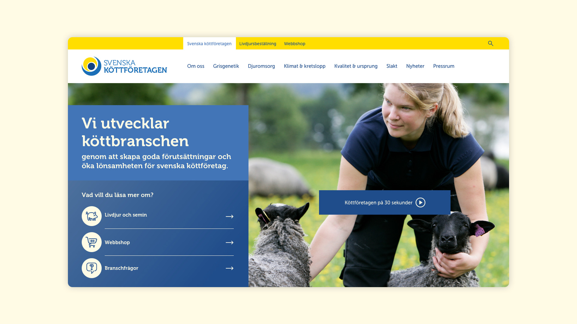 Skärmdump på Köttföretagens startsida.