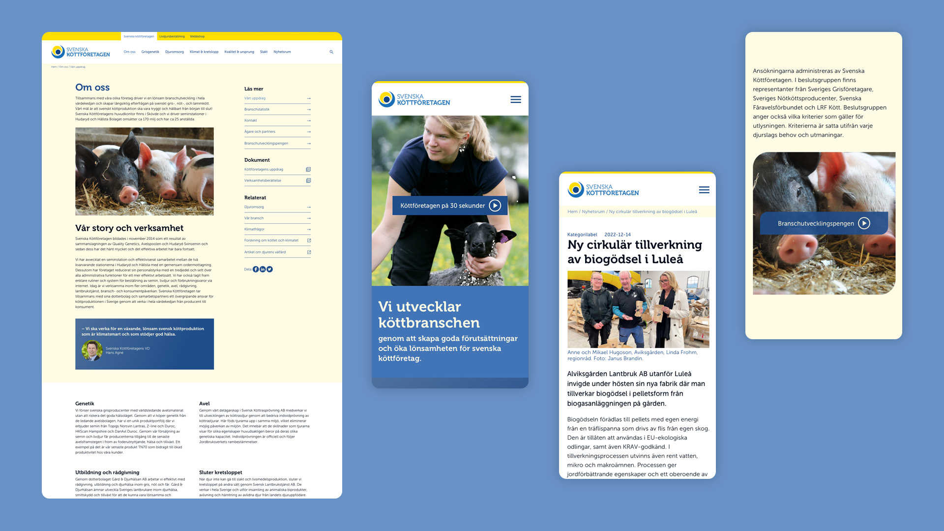 Skärmdumpar från Köttföretagens webbplats - i desktop och mobil.