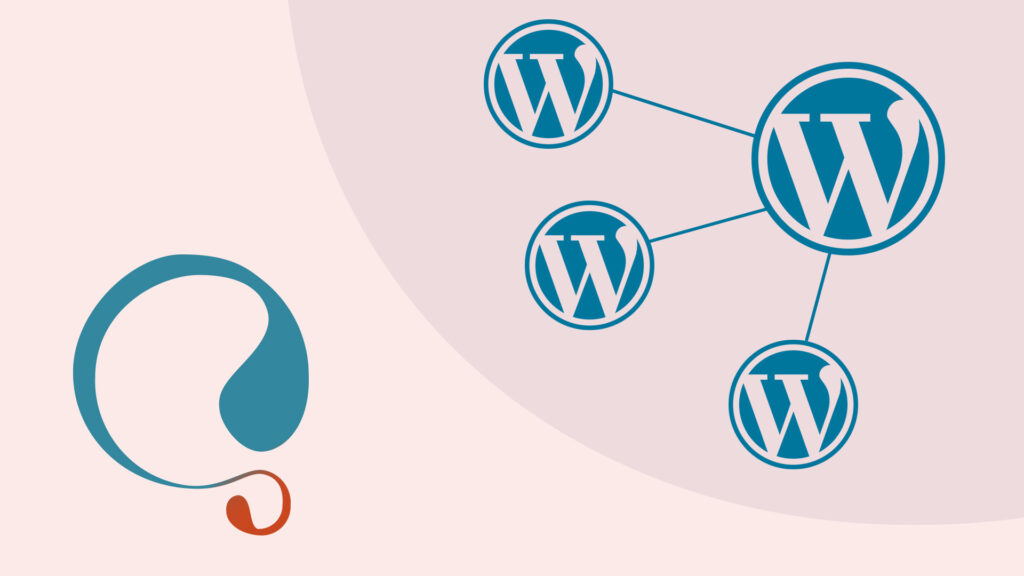 Ett bildkollage som visuellt förklarar Wordpress Multisite, samt ikon för WMPL-pluginet.